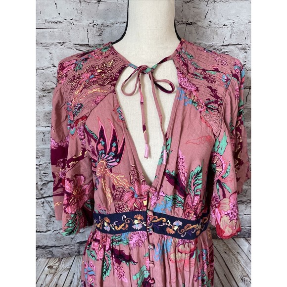 Anthropologie Ruffled Embroidered Maxi Dress Women Casual Printed Boho Cut Out M - Picture 8 of 15